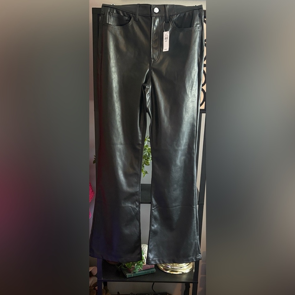 GAP Women's Black Faux Leather Flare Pants